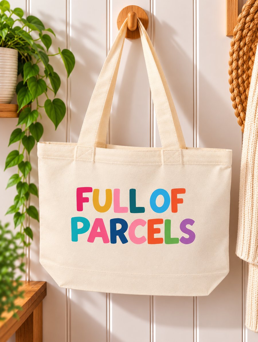 Full of Parcels – Colourful Canvas Tote Bag with Zip – Online Seller Gift