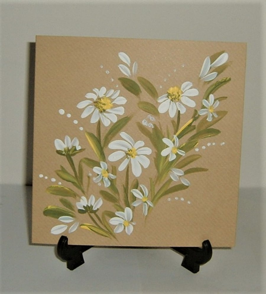 hand painted daisies greetings card ( ref f 813 )