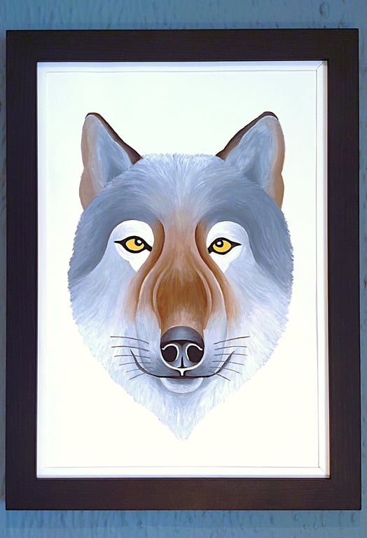 Handmade Unique Framed A3 Print Wolf Portrait White Border Wallart Gift