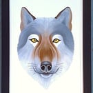 Handmade Unique Framed A3 Print Wolf Portrait White Border Wallart Gift