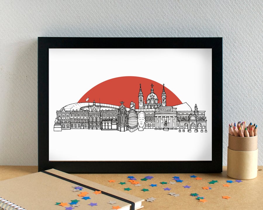 Madrid Skyline Print - featuring Atl tico Madrid's Wanda Metropolitano Stadium