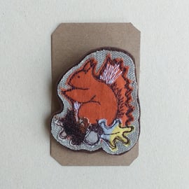 Brooch with Embroidered Squirrel