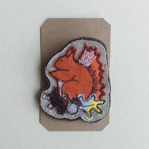 Brooch with Embroidered Squirrel