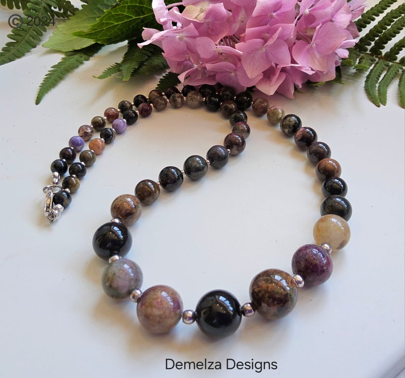 Artisan Multicoloured Natural Tourmaline Necklace 925 Sterling Silver