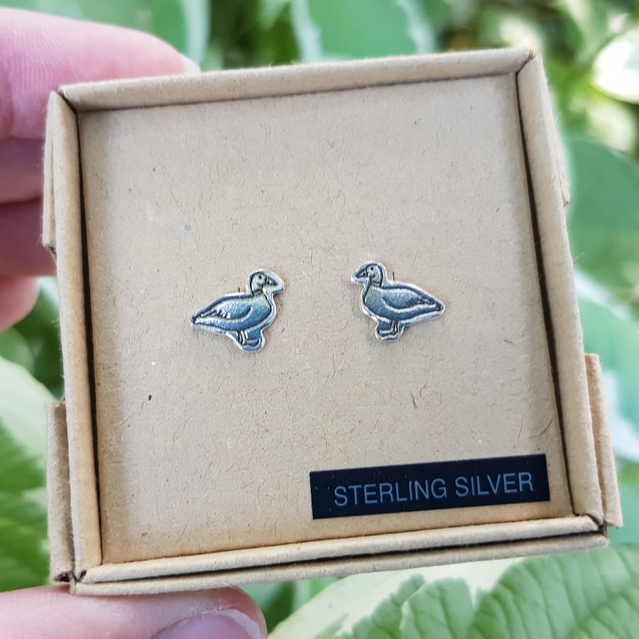 Sterling silver duck stud earrings