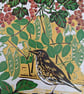 'Sharing our redcurrants with the Song Thrush' - linoprint - Image 6