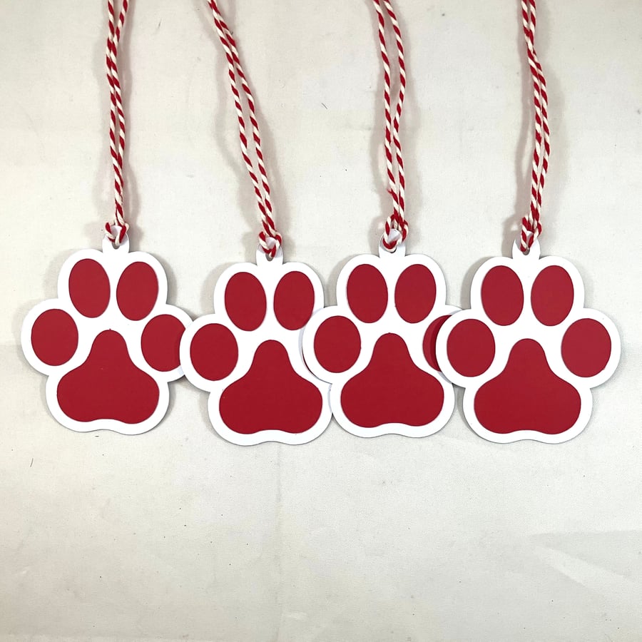 Red card paw print gift tags