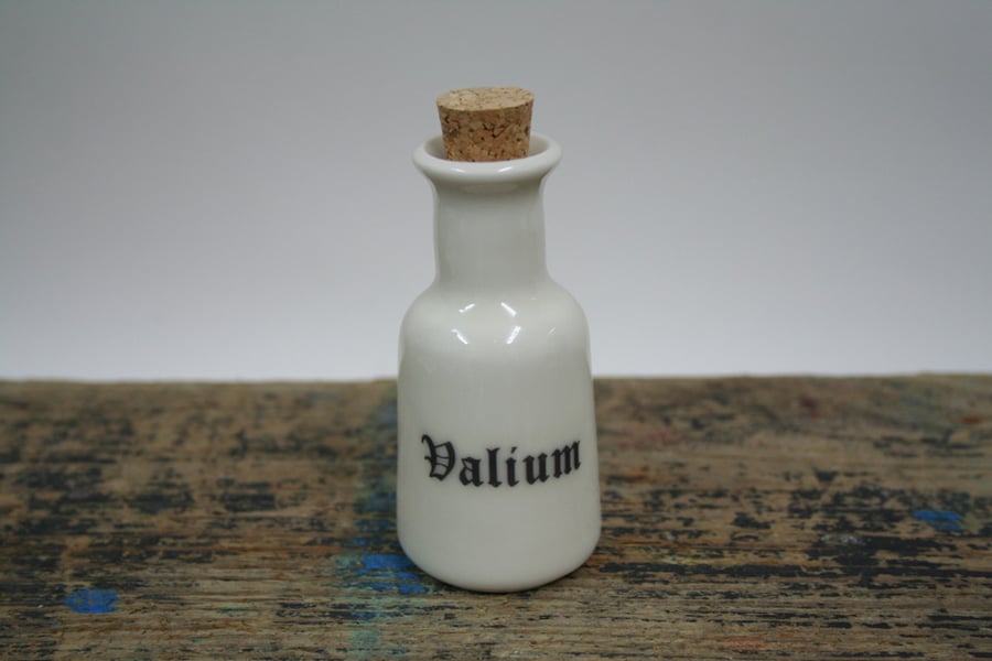 Small porcelain bottle with Valium wording