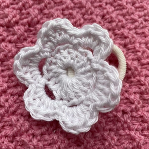 White Handmade Crochet Floral Hairband with Elastic - Made in the UK