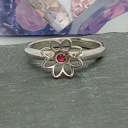 Ruby Ring Sterling silver flower ring size M Hallmarked