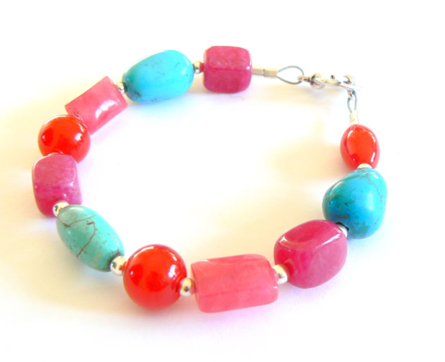Multi-Coloured Jade and Turquoise Bracelet