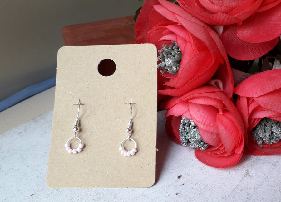Pale Pink Coloured Beaded Hanging Earrings