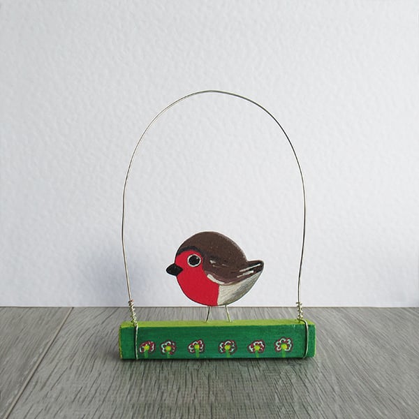 Robin ornament, hanging bird decoration