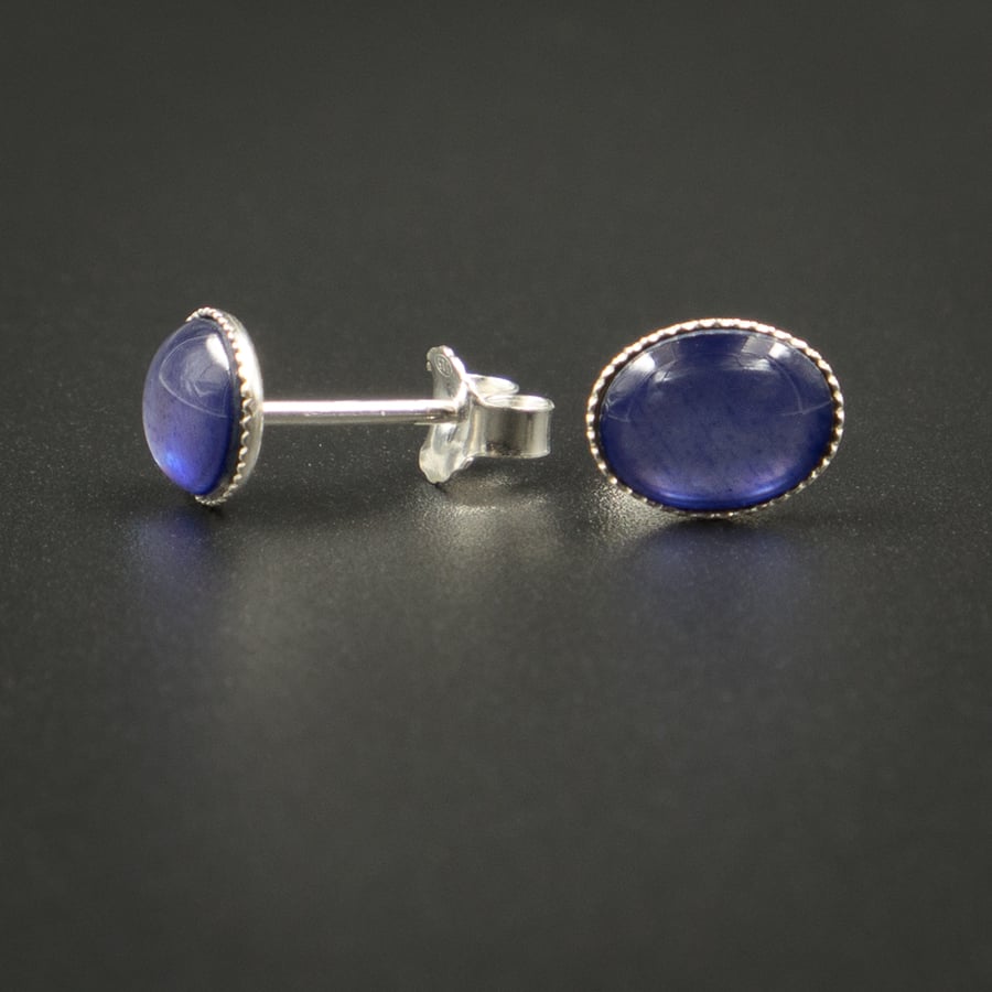 Lilac blue mother of pearl  and sterling silver stud earrings 