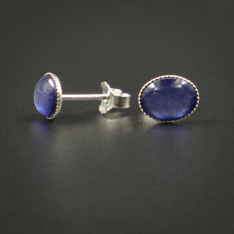 Lilac blue mother of pearl  and sterling silver stud earrings 