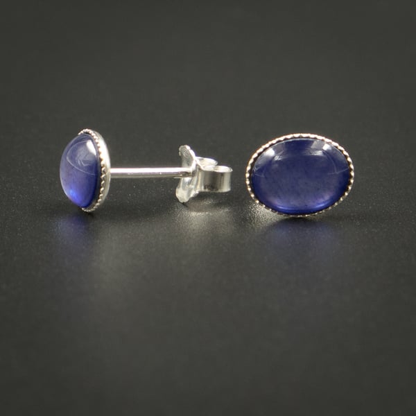 Lilac blue mother of pearl  and sterling silver stud earrings 