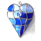 Patchwork Heart Suncatcher Stained Glass Handmade Blue 094
