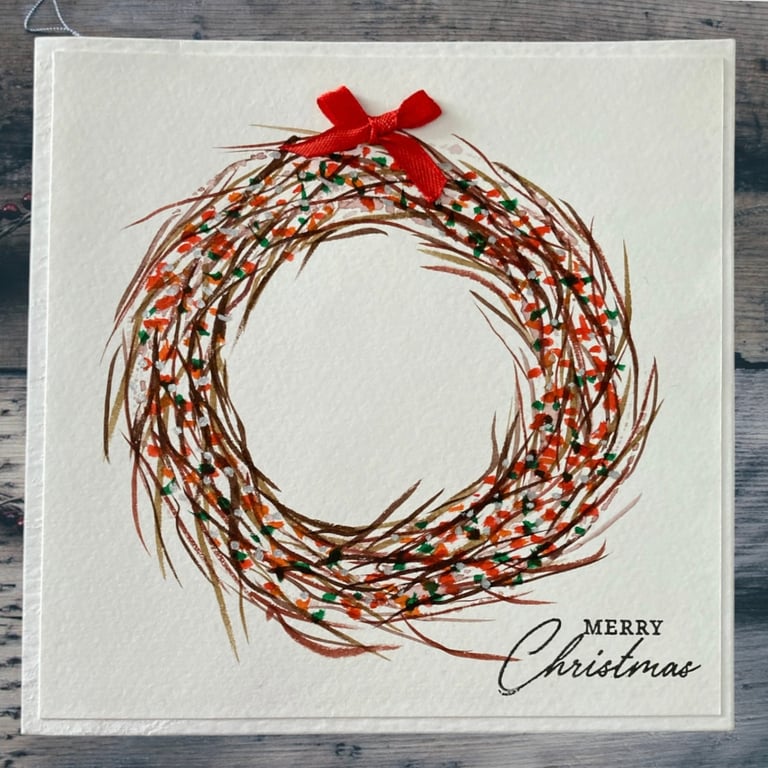 Christmas Card. Festive wreath watercolour Christmas card.