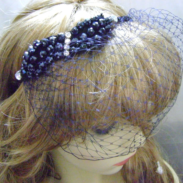 Navy Beaded Net Fascinator