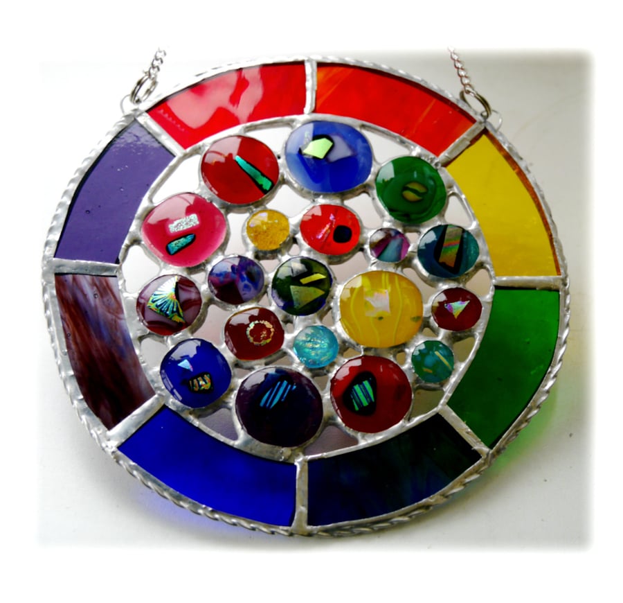 Rainbow Circles Suncatcher Stained Glass Handmade fused 017