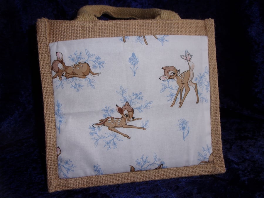 Small Jute Bag with Fabric Pocket