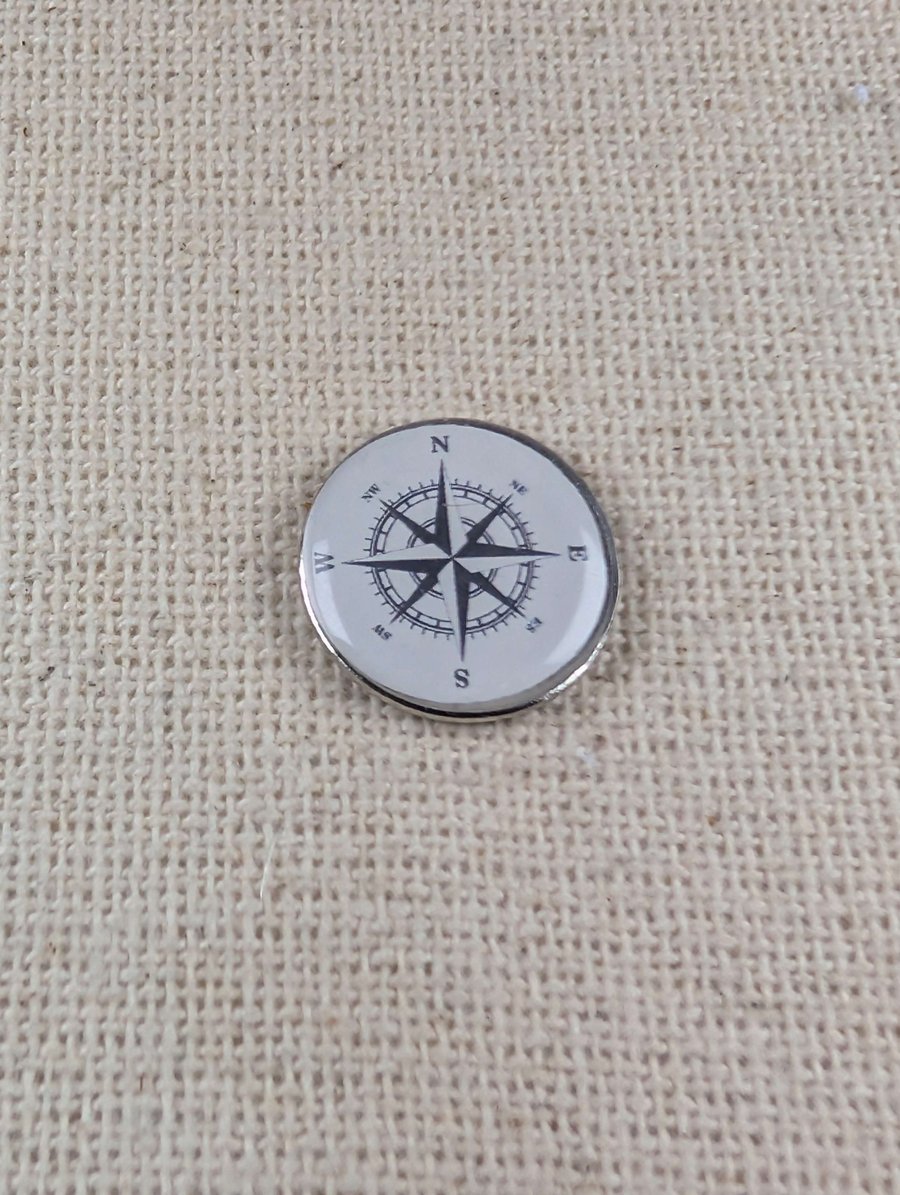 Compass Pin Badge - Travel Themed Pin - Large Resin Topped Pin Badge