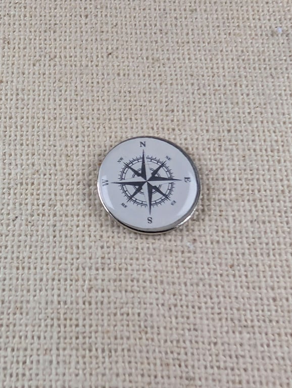 Compass Pin Badge - Travel Themed Pin - Large Resin Topped Pin Badge