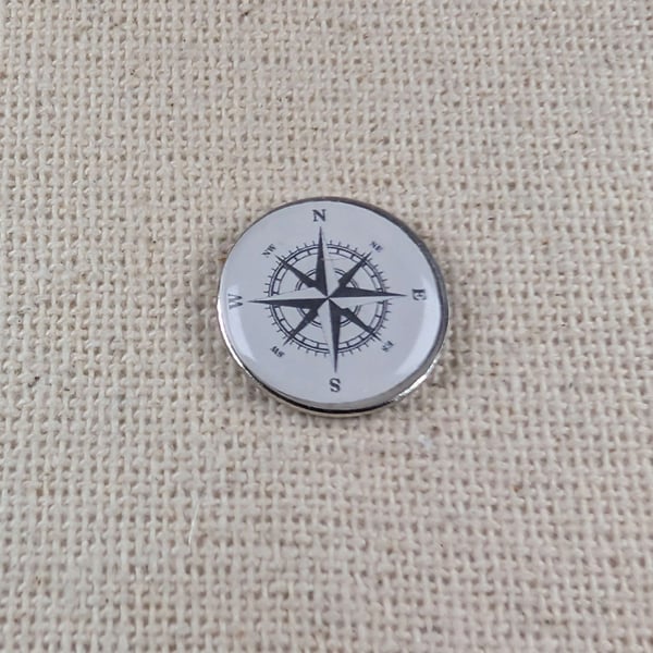 Compass Pin Badge - Travel Themed Pin - Large Resin Topped Pin Badge