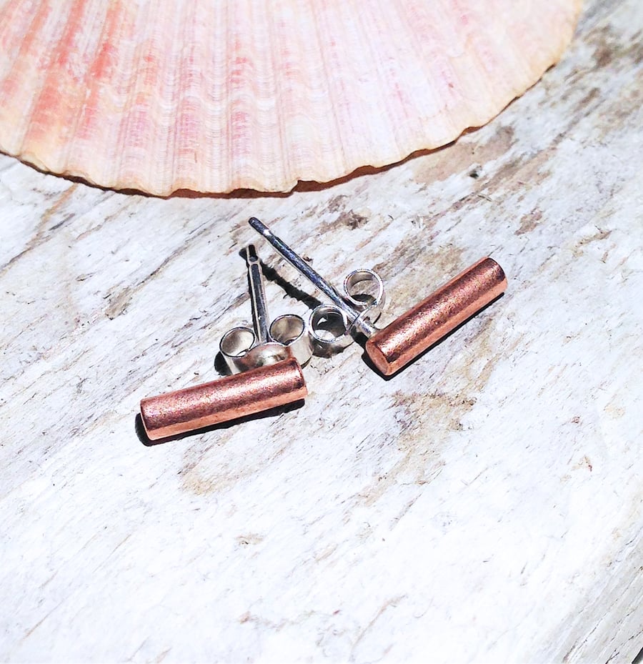 Handmade Copper Stud Earrings (ERCUSTSK1) - UK Free Post