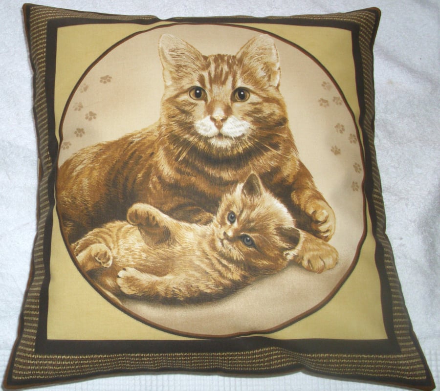 beautiful ginger cat and kitten cushion