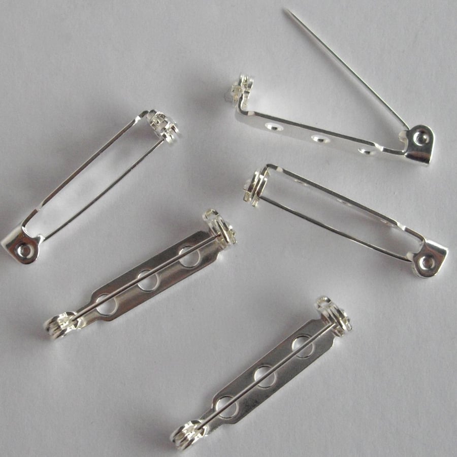 10 x 34 mm Silver Plated Brooch Backs