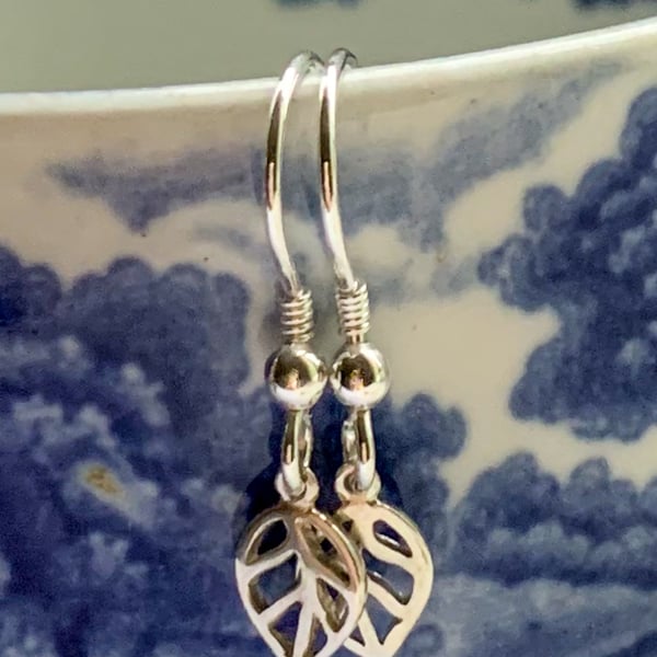 Sterling silver leaf drop earrings