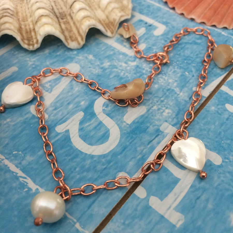 Anklet in Rose Gold Plated with Shell Beads