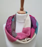 Sari silk and tweed double sided infinity scarf - snood. Shades of pink and ceri - Image 3