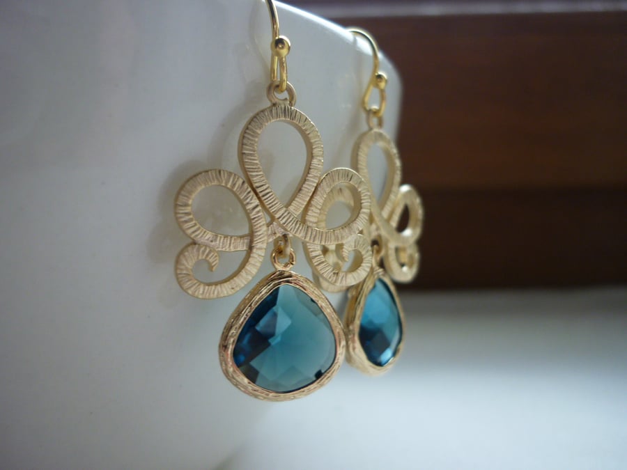 MONTANNA BLUE AND GOLD FANCY EARRINGS.  681