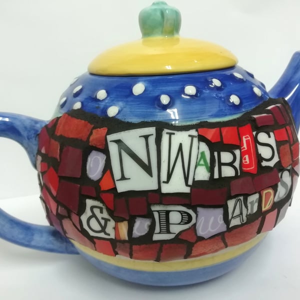Onwards and upwards mosaic teapot