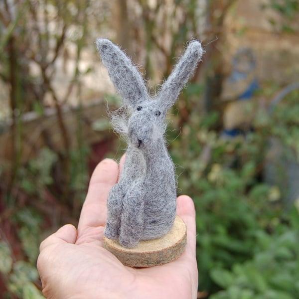 Needle Felt Hare - wool hare - hare ornament - grey hare