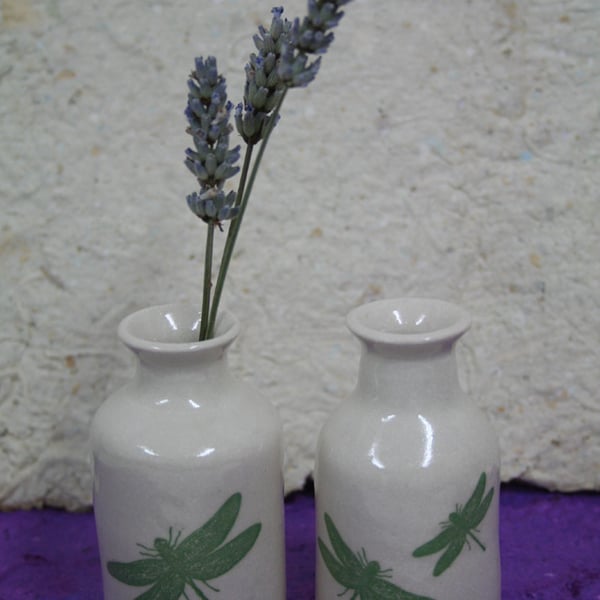 Stoneware bud vase with one or two dragonfly decorations