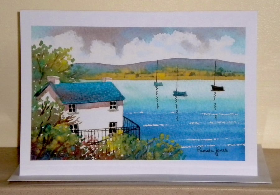 Dylan Thomas  Boat House, Laugharne, Art Greetings Card,, Size A5, Blank inside