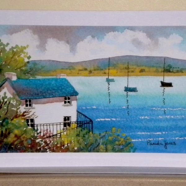 Dylan Thomas  Boat House, Laugharne, Art Greetings Card,, Size A5, Blank inside