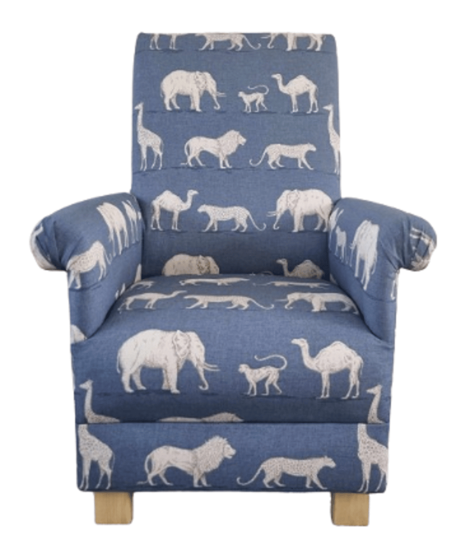 Prairie Animals Armchair Blue Adult Chair Safari Accent Lions Small Nursery Cats