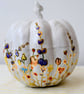 Hand Painted Wildflower Ceramic Pumpkin – Handmade Autumn Decoration with Gold
