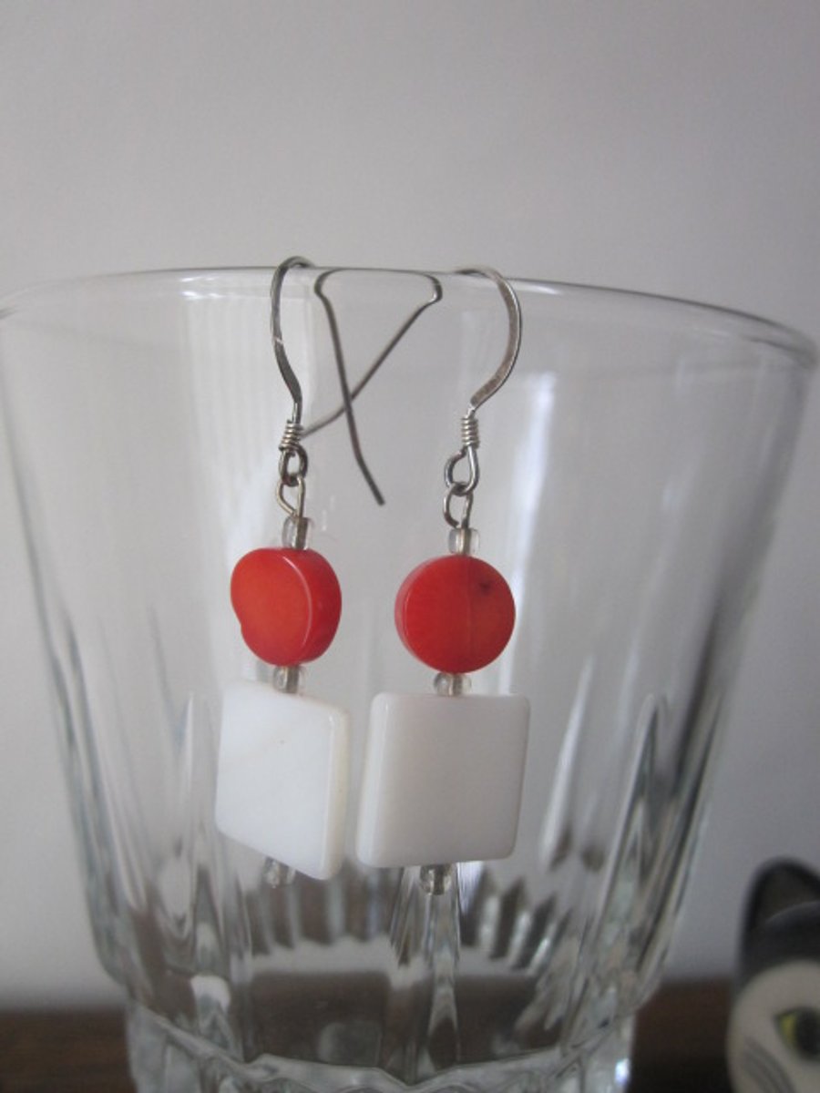 Shell & Bamboo Coral Earrings (2)