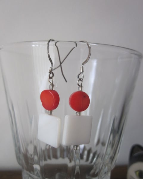 Shell & Bamboo Coral Earrings (2)