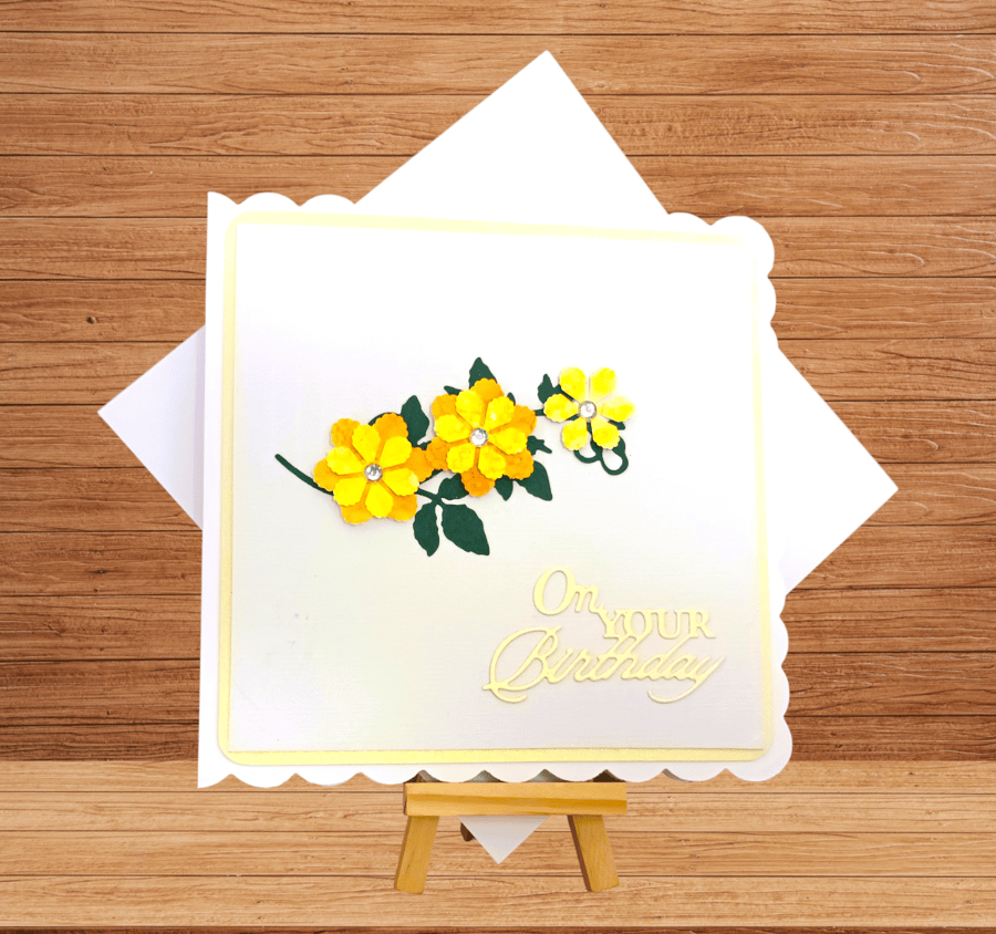 Delightful yellow floral handmade birthday card
