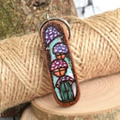 Fungi Fairy House. Pyrography key ring.