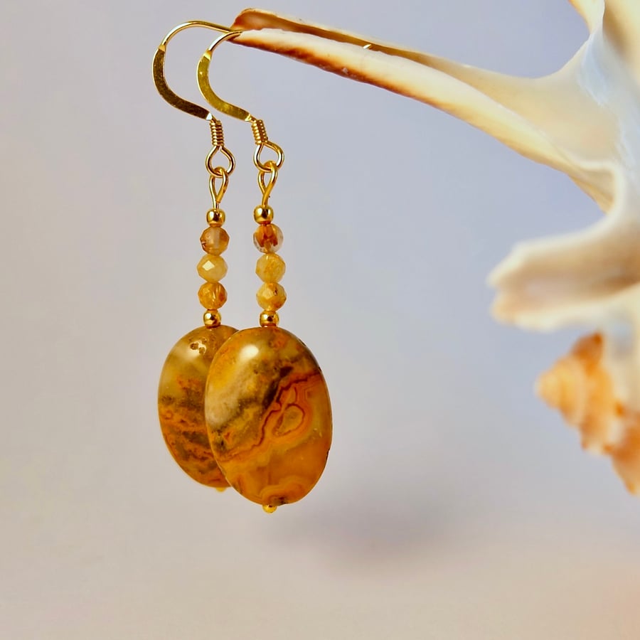 Crazy Lace Agate Earrings, Faceted Quartz - Handmade Gift, Birthday, Anniversary