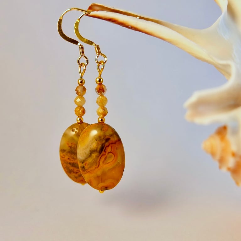 Crazy Lace Agate Earrings, Faceted Quartz - Handmade Gift, Birthday, Anniversary
