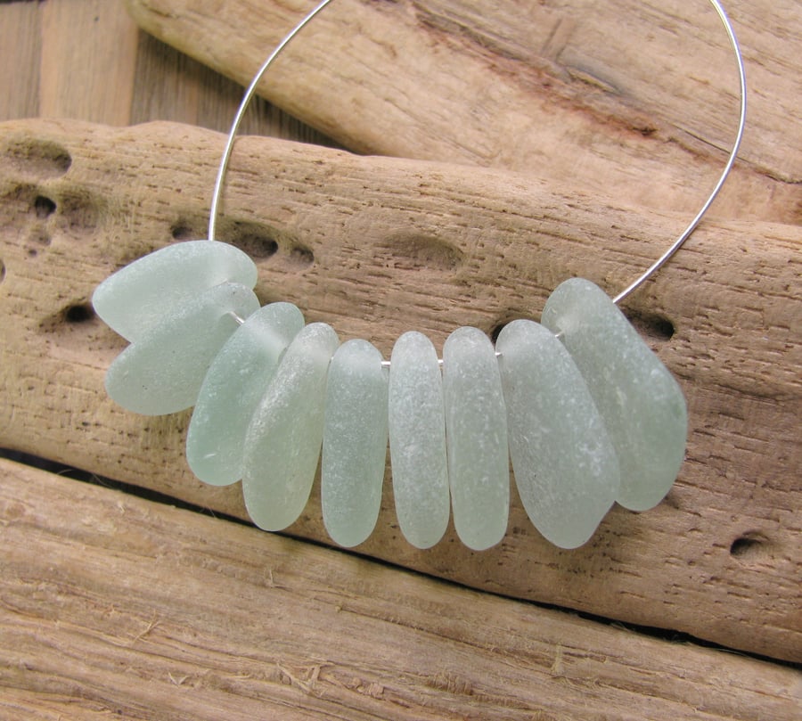 9 Natural sea glass beads, top drilled, chunkies , supplies (51)