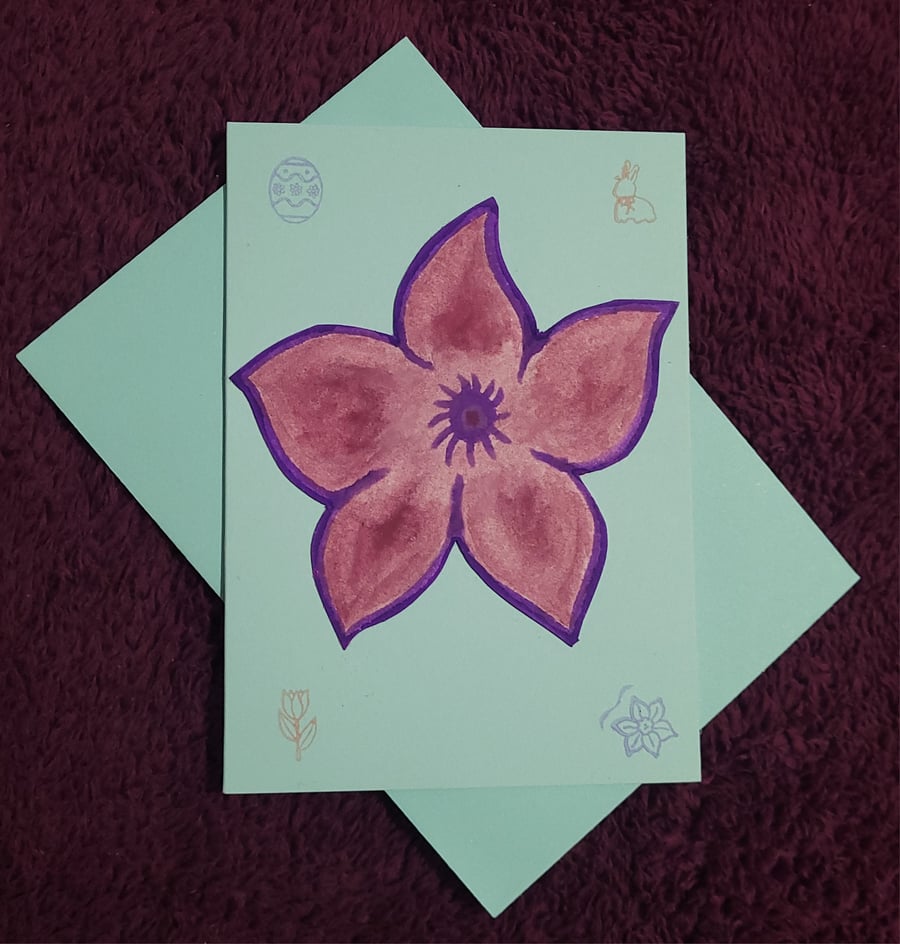 Spring flower handmade blank card with pale blue envelope